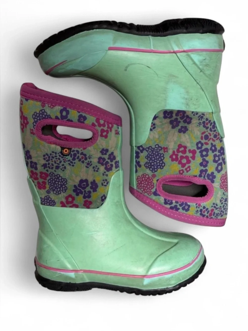 BOGS Mint Green Pink Floral Insulated Waterproof Rain Snow Boots -30°F Youth 1